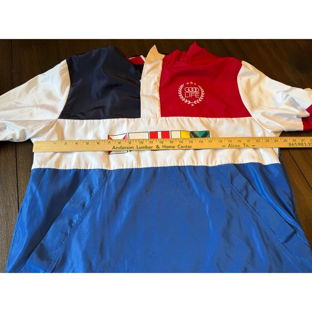 Camp Good Life Mens 2XL Nautical Colorblock Windbreaker Anorak Jacket Flags